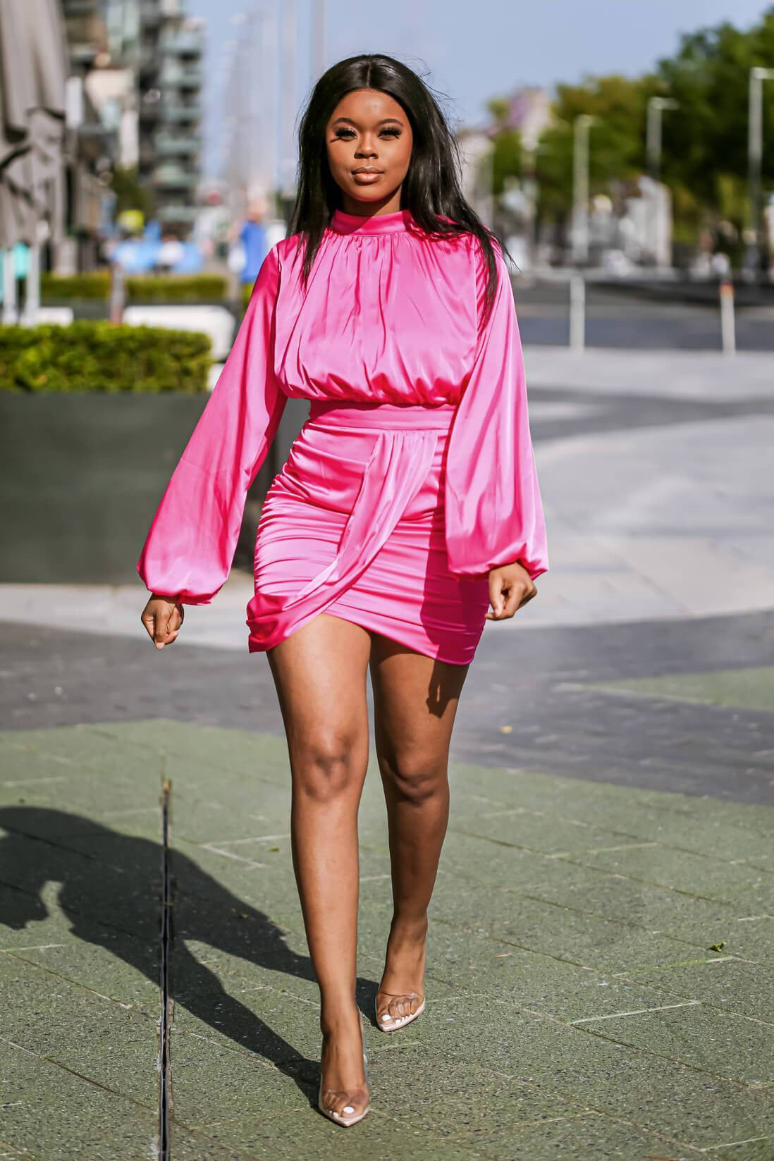Pink Satin Blouson Dress - SETSOFRAN