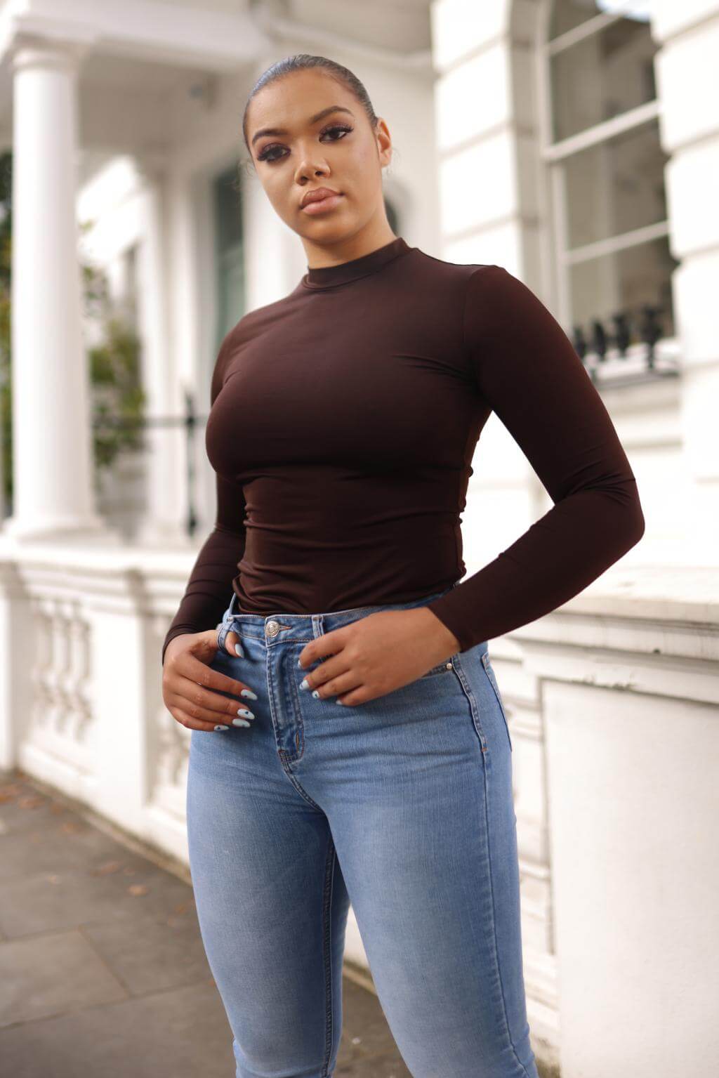 chocolate brown top outfit