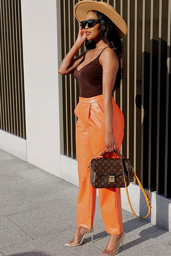 Orange Faux Leather Pants outfit easy styling for chic women