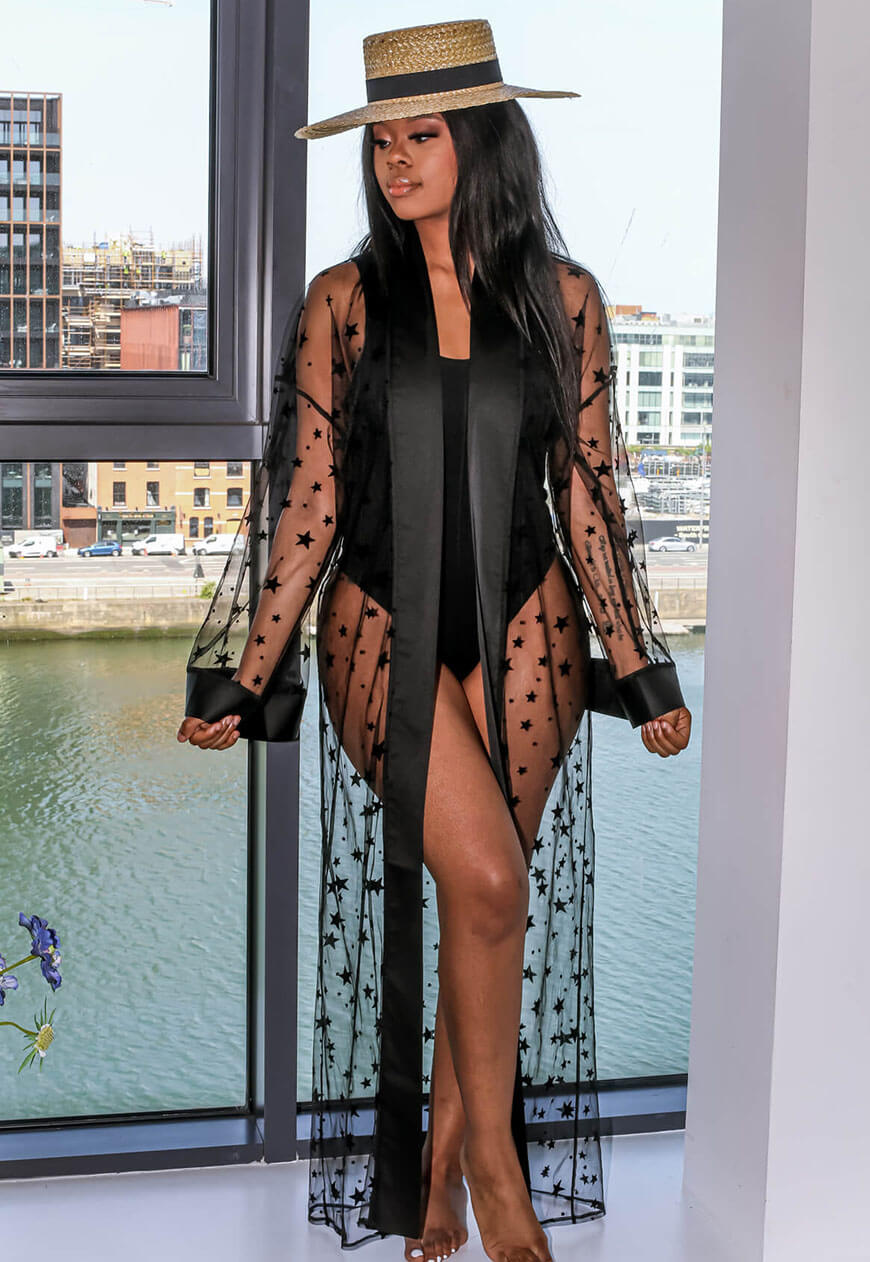 Black Sheer Star Kimono hot - SETSOFRAN