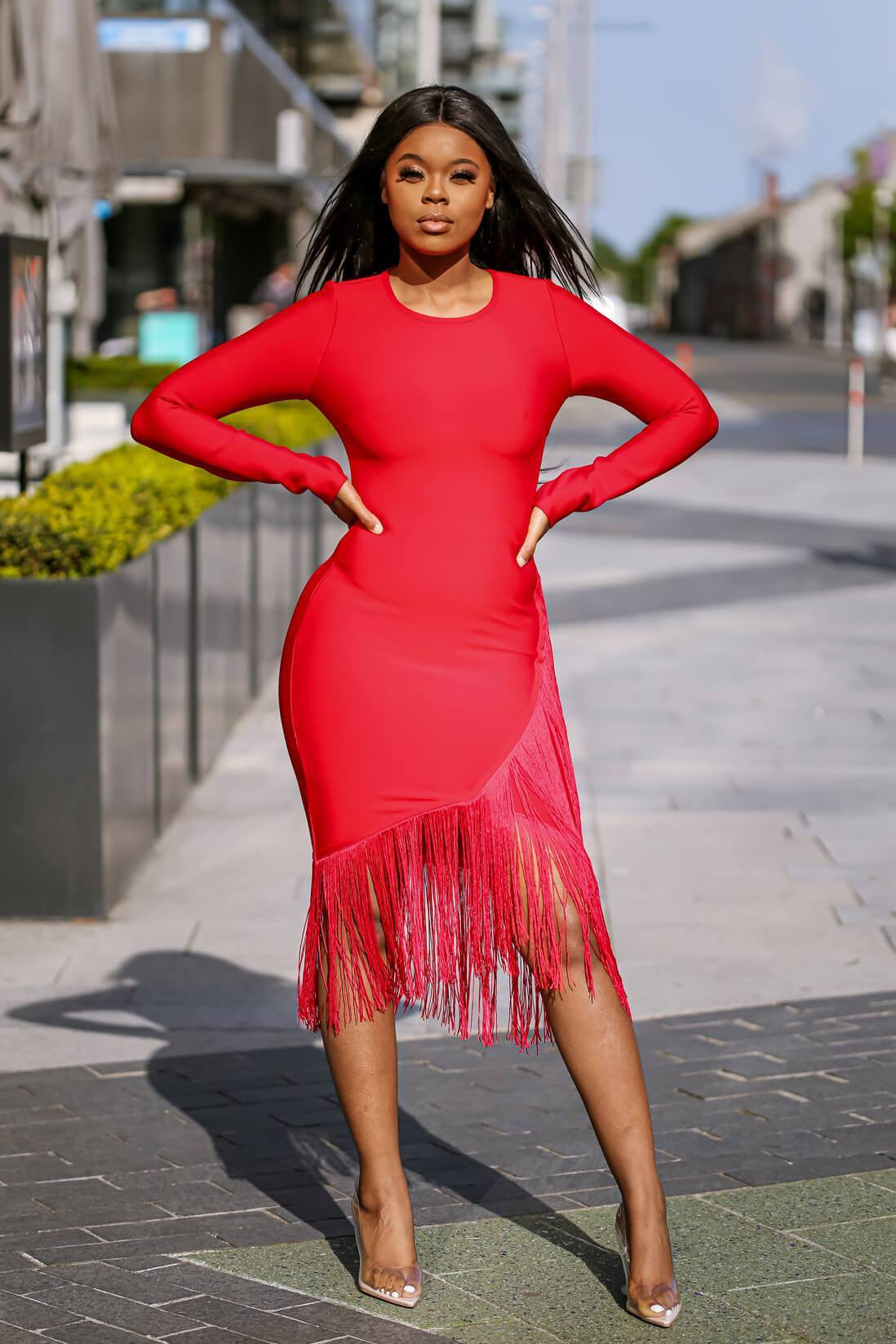 Red Fringe Bandage Dress - SETSOFRAN