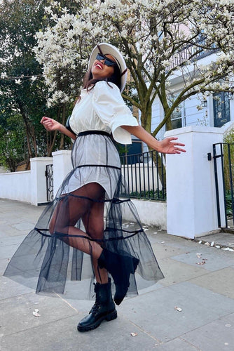 Tulle skirt and top set is the perfect fashion company for stroll in London.