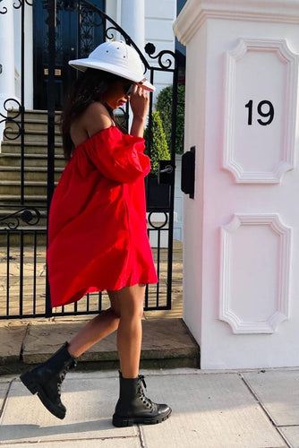 Edgy and classy. The SETSOFRAN Red Off Shoulder Dress - Separate yourself from the crowd 