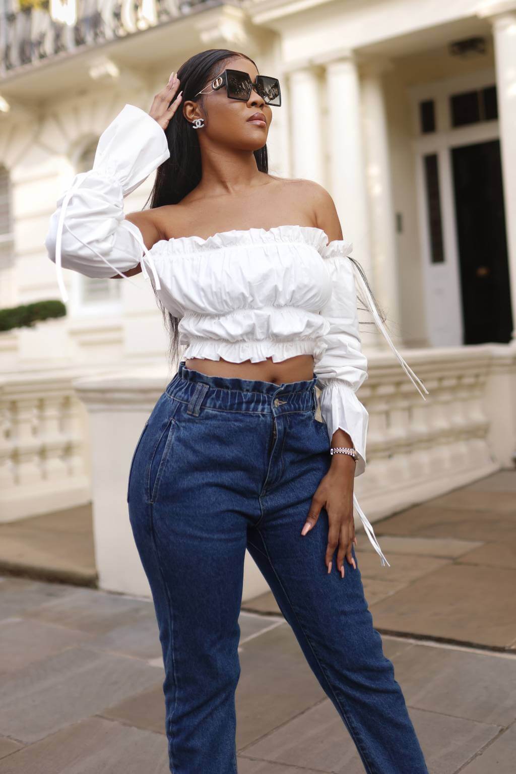 Ever wish you were a rock star or music icon? Look more snatched than ever in SETSOFRAN London Ruffle Crop Top. It's gathered bust perfectly contours your curves. Featuring off-shoulder, ruffle hem and long elastic puffy sleeves. This top is everything you need.